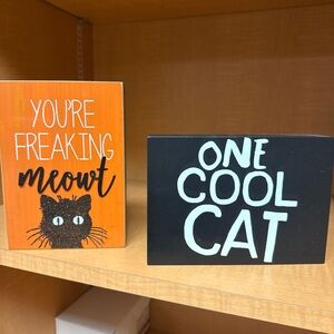 Orange and Black Cat-Themed Decorative Signs